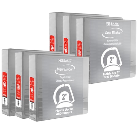 Bazic Products Slant D-Ring View Binder with 2 Pockets, 2in, Gray, PK6 4151